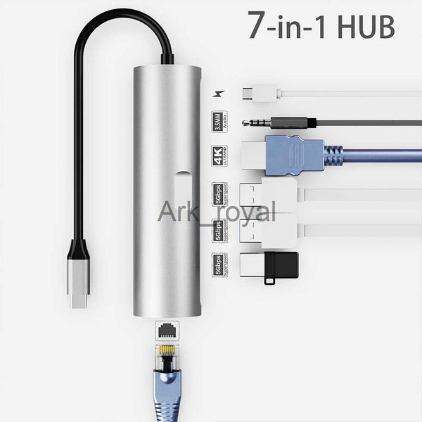 Accesorios de placas de expansión 7 en 1 Tipo C HUB USB 30 HDMI 4K 30Hz Lector de ranura de audio Datos USBC PD 100W Adaptador de estación de acoplamiento de carga para Macbook J0721