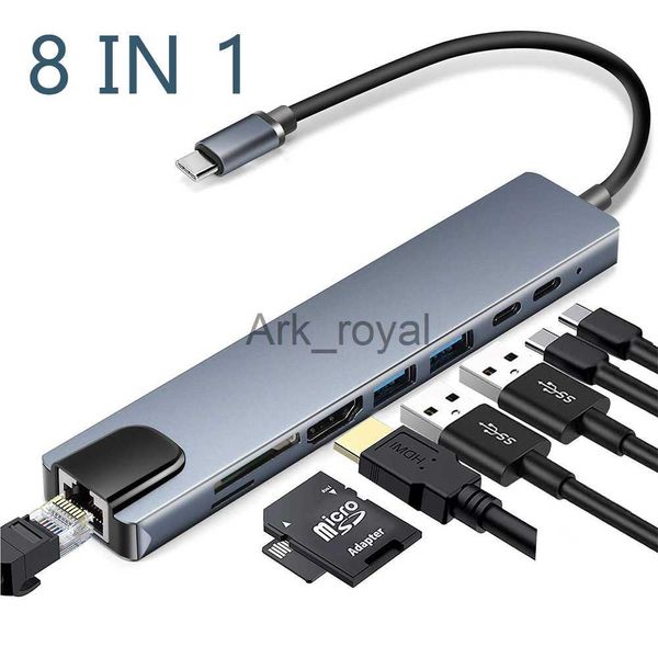 Accessoires de cartes d'extension 8 en 1 Type C USB 30 20 Hub Charge RJ45 PD 100W Port Ethernet Fente pour carte SDTF Station d'accueil pour ordinateur portable Macbook J230721