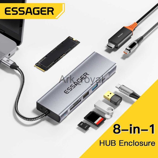 Accesorios de placas de expansión Essager 8in1 USB Hub con función de almacenamiento en disco USB Typec a HDMI Estación de acoplamiento de computadora portátil compatible para Macbook Pro Air M1 M2 J230721