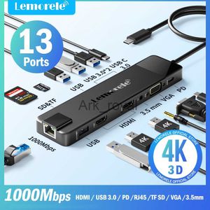 Expansion Boards Accessories Lemorele USBC Hub 13in1 Gigabit Docking Station VGA USB Type C Hub 4K30Hz HDMIcompatible USB 30 Adapter RJ45 PD100W J230721