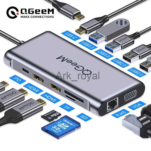 Accesorios de placas de expansión QGeeM Dual HDMI VGA Hub USB tipo C para Macbook Pro Hub USB C a lectores de tarjetas Micro SD 4K Adaptador de hub USB RJ45 PD Pantalla triple J230721