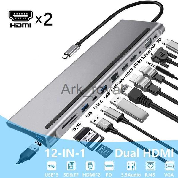 Accesorios de placas de expansión USB C Dock Dual HDMI compatible VGA Adaptador de concentrador USB Tipo C Estación de acoplamiento para computadora portátil para HP Elitebook Dell XPS Lenovo ThinkPad As J230721