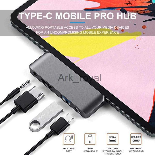 Cartes d'extension Accessoires USBC HUB vers HDMI 4K 35mm Audio USB30 PD Station d'accueil de charge rapide TypeC pour ordinateur portable iPad Pro M1 Air Macbook Switch Phone J230721