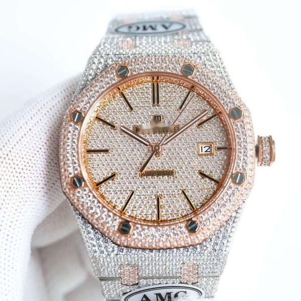 Reloj de hombre con diamantes completo caro AP menwatch reloj de pulsera automático 5ELV movimiento mecánico de alta calidad piglet uhr bust down montre iced out royal reloj