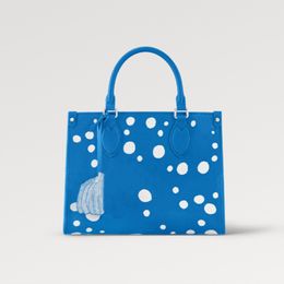 Explosion hot Sacs femme fourre-tout On TheGo PM sacs à main M46424 bleu blanc Infinity Dots citrouille psychédélique cuir de vachette grainé sac shopping cuir grande breloque de poche