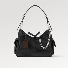 Explosion hot Sac à main CarryAll Cargo PM M24861 pour femme Cuir d'agneau noir Poche intérieure zippée Quincaillerie finition palladiée Chaîne amovible Quincaillerie couleur argent luxe