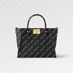 Explosie hete dames aan mijn zijde PM M21546 TOTE TAG Zwart geperforeerde kuitleer GusSeted Sides Elegant Colorway Goudkleur Twist Sluiting