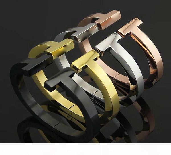 Modèles d'explosion double T bracelet épais en or rose 18 carats T lettre bracelet épais noir titane acier hommes et femmes bracelet3306330