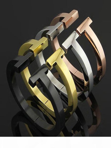Modèles d'explosion double T bracelet épais en or rose 18 carats T lettre bracelet épais noir titane acier hommes et femmes bracelet5766647