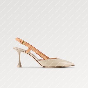 Explosion NEW Femme 1AC6G0 Blossom Slingback escarpin talons hauts cuir de veau verni très brillant gracieux talon en forme de fleur clou doré petite boucle Crème