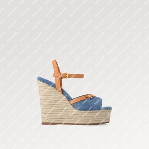 Explosie nieuwe dames Helios Wedge Sandal 1ACIZP Casual schoenen Blue Rope zool goudkleurige stud gevlochten touw klassieke espadrille goudkleurige gesp