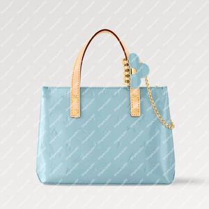 Explosion New Women's M24144 Read PM Sac Skimmery Vernis Leather Natural Cowhide Top Bags Performage printemps d'été 2000 Même couleur Hairclip Sky Bleu