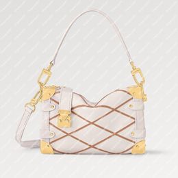 Explosion Nouveau sac à main en cuir d'agneau souple M25216 Side Trunk PM pour femme présente Maison entrecroisé motif Malletage sac à coutures contrastées coins dorés Beige