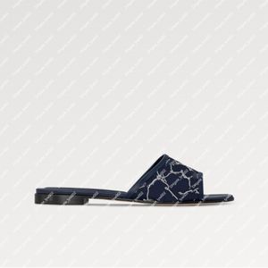 Explosion New Women's Neo Revival Flat Mule 1acseq Navy Blue Broidered Tissu en cuir durable Semelle extérieure nautique Spire avant de la navigation de voile