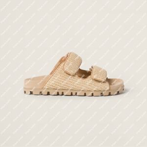 Explosie Nieuwe raffia-effect geweven stofdia's van dames-effecten Eva Sole Star-Patter Tread Slippers Casual Sandals Flat Shoes