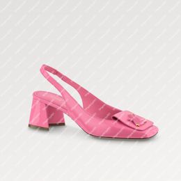 Explosie nieuwe dames sandalen 1ab0wa shake slingback pomp roze high-shine kalf lederen dikke hiel twistbag v lambskinehil elasticized strap in reliëf insole oversized oversized