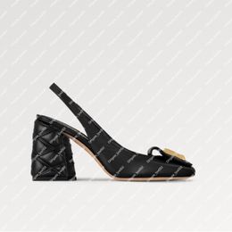 Explosie NIEUWE DROMMENS SLINGBACK POMP 1ACB32 Zwart Lambskshin Elasticized Strap High Block Heel Grafische V-vorm Crisscross Malletage Patroon Die