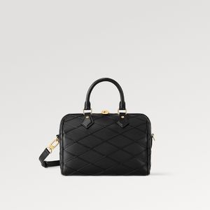 Explosion NOUVEAU Sac à main Speed y 25 M24206 pour femme Cuir d'agneau noir Poche intérieure zippée à l'arrière Double fermeture à glissière cadenas deux poignées supérieures en cuir roulé capacité généreuse