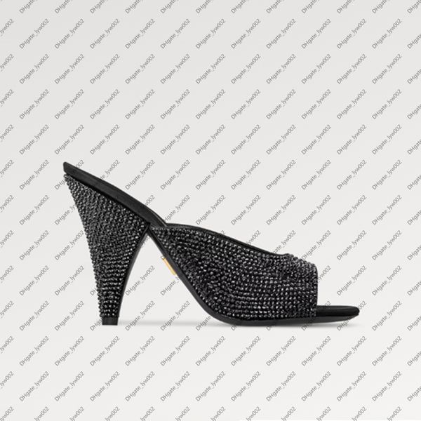 Explosion new Femme Super Mule 1ACJ3D Black Strass version précieuse strass étincelants modèle minimaliste ultra-féminin découpe profonde talon conique diamant