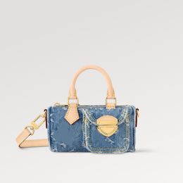 Explosion top Mujer M82950 Exclusivo digital Bolso azul Nan o Spee dy Asas de mezclilla lavadas a la piedra más lindas Bolso de algodón de lona para hombro Cartera pequeña con cierre plegable Global