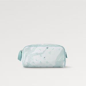 Explosion Sacs femme M82337 Dopp Kit trousse de toilette homme toile Aquagarden gouttes d'eau 3D fleurs algues zip lavable cuir de vache bleu cristal rabat argenté grand