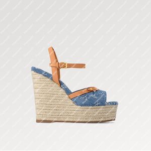 Explosion Helios Helios Sandal Sandal Shops 1acizp blanqueado de mezclilla de cuero natural cuña de tono dorado con rope trenzada clásica alpargle de tobillo azul