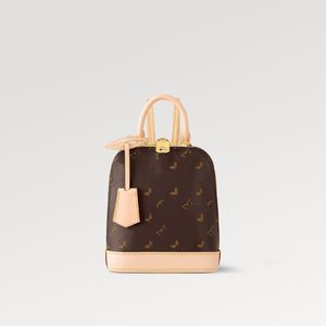 Explosion Women's M47132 Alm A Mochila Familia Elegante Nuevo miembro Primavera 2024 Show Bolsa de lona Candado dorado redondeado Bolsas de la ciudad Elegante Mochila de bolsillo trasero de cuero de vaca