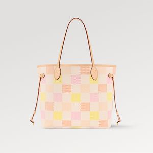 Explosion Neverfu ll MM N40668 Bolso tote color melocotón para mujer Cierre de gancho Bolsillo interior con cremallera estampado plano 4 cordones laterales Anilla en D Bolsa extraíble con cremallera cuatro tonos pastel diferentes