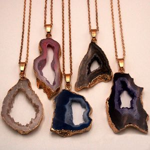 Agate d'explosif Pendentif Geode Pendentif Crystal Crystal Pierre Couvercle Couvercle Collier Collier DIY Bijoux Accessoires