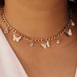 Fashion explosive All-Match Ladi Collier Butterfly Rhintone Pendant Personnalité Personnalité électroplatée Chaîne de couple en alliage