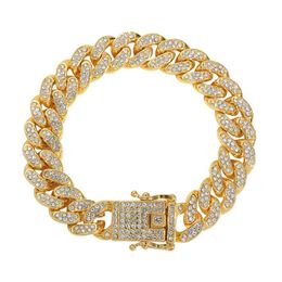 Chaînes Hip Hop pleines de diamants explosifs pour hommes et femmes, Bracelet cubain, bijoux à la mode, collier cubain 289f