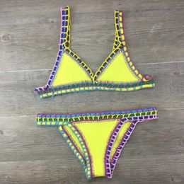 ensemble de maillot de bain patchwork tricoté bikini explosif au crochet à la main 240321