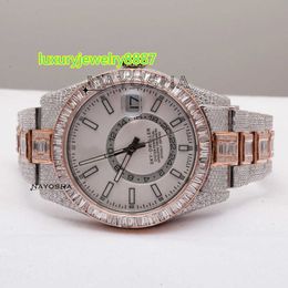 Exportkwaliteit automatisch luxe roestvrijstalen volledig Iced-out hiphop stokbrood Moissanite diamanten polshorloge voor heren uit India