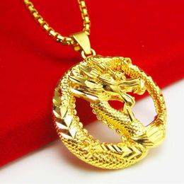 Pendentif Dragon plaqué 24 K exquis pour hommes et femmes, 11 qualité, fait à la main dans une boutique en or de Hong Kong, collier X0707308S