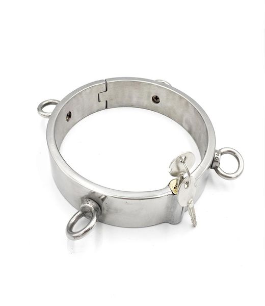 Collier d'anneau de cou d'esclave en acier inoxydable de 3CM de haut avec 4 anneaux, jouet sexuel Bdsm de retenue adulte pour homme et femme3231267