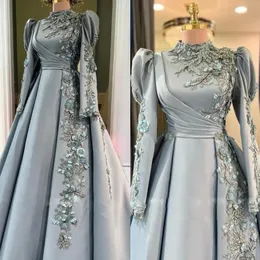 Exquise 3d fleurs femme musulmane robes de soirée perles appliques dubai caftan robe de bal formelle pour l'engagement