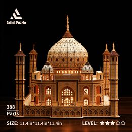 Exquisite 3D Puzzle Education Wooden Toys Royal Castle Taj Mahal Diy Building Block Model Kit Craft Birthday Gifts For Teens 240516