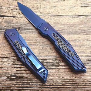 Couteau pliant tactique auto exquis 8cr13mov Blue Titanium enduit d'acier + poignée en fibre de carbone Edc Pocket Couteaux