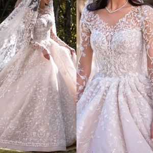 Robes de mariée robes de balle exquises avec voile cathédrale royale dentelle applique paillettes nuptiales robe arabe de dubaï vestide de novia