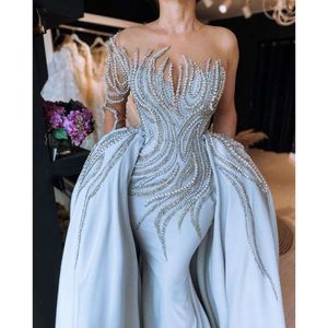 Exquise Beading Pearls Mermaid Prom Fashion One Shoulder Lades Lengte Party Jurys Evening Jurk