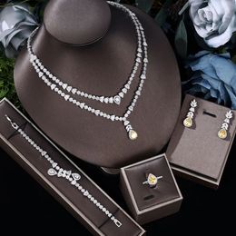 Ensemble de bijoux de mariage nuptiale exquis avec collier de zircone et accessoires de fête d'oreilles étincelants 240511