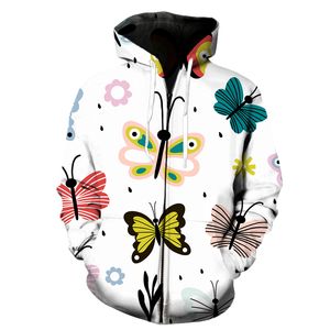 Exquis dessin animé papillon motif Zipper Hoodies Hommes Femmes Enfants Sweats 3D Imprimer Mode Automne Pull Vêtements Tops 013