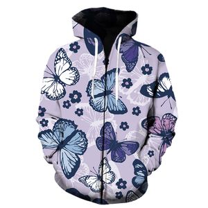 Exquis dessin animé papillon motif Zipper Hoodies Hommes Femmes Enfants Sweats 3D Imprimer Mode Automne Pull Vêtements Tops 003