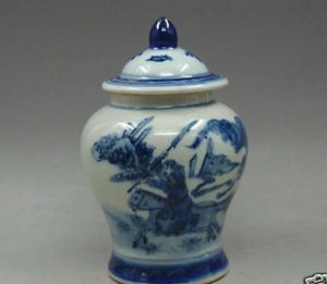 Ancienne collection chinoise exquise figurine en porcelaine bleue et blanche pot de cheval/pot
