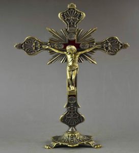 Exquisito chino viejo de cobre Jesús en cross stand for redemption special statue6014625