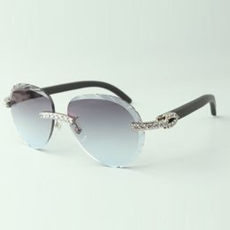 Prachtige klassieke XL diamanten zonnebril 3524027 natuurlijke zwarte houten bril, maat: 18-135 mm