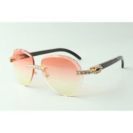 Exquisitas gafas de sol clásicas XL con diamantes 3524027, patillas de cuerno de búfalo con textura negra natural, tamaño: 18-140 mm