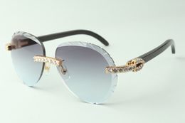 Exquisitas gafas de sol clásicas XL con diamantes 3524027, patillas de cuerno de búfalo negro natural, tamaño: 18-140 mm