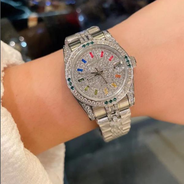 Exquisito reloj de diseño de lujo con incrustaciones de diamantes Moda para mujer 31 mm Correa de acero inoxidable Movimiento de cuarzo importado Reloj resistente al agua RLX AAA Montres de alta calidad