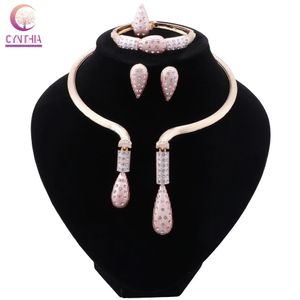 Exquisite Dubai Gold Kleurrijke Ketting Oorbellen Armband Set Groothandel Nigeriaanse bruiloft Afrikaanse bruids sieraden sets